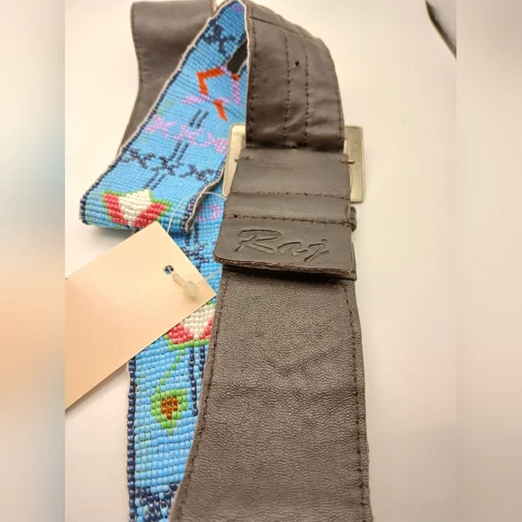 RAJ Beaded Belt - Animal & Flower Designs Sky Blue Multi Color NEW WITH TAGS - Picture 9 of 13